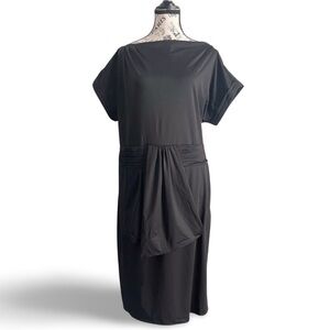 🇨🇦 Joseph Ribkoff Black Draped Drop Waist Japanese Minimalist style Midi Dress